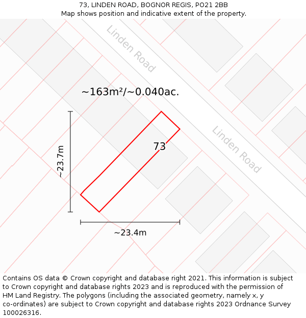 73, LINDEN ROAD, BOGNOR REGIS, PO21 2BB: Plot and title map
