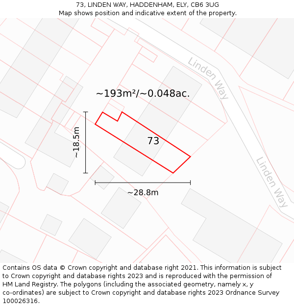 73, LINDEN WAY, HADDENHAM, ELY, CB6 3UG: Plot and title map