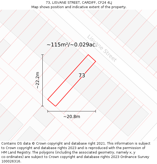 73, LISVANE STREET, CARDIFF, CF24 4LJ: Plot and title map