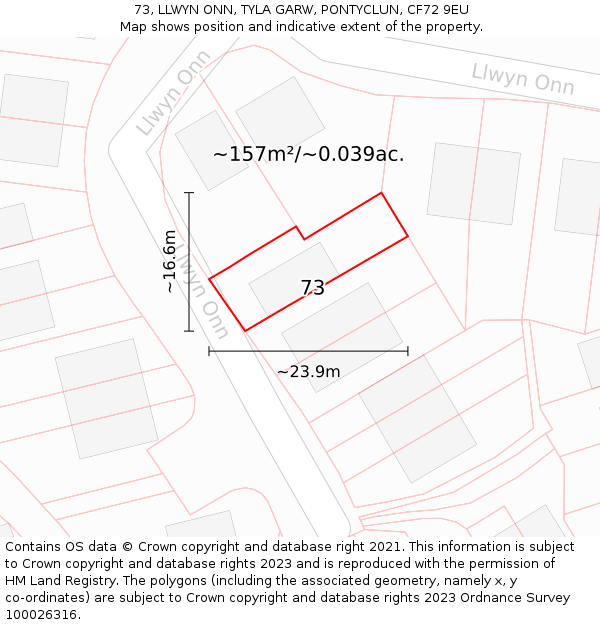 73, LLWYN ONN, TYLA GARW, PONTYCLUN, CF72 9EU: Plot and title map