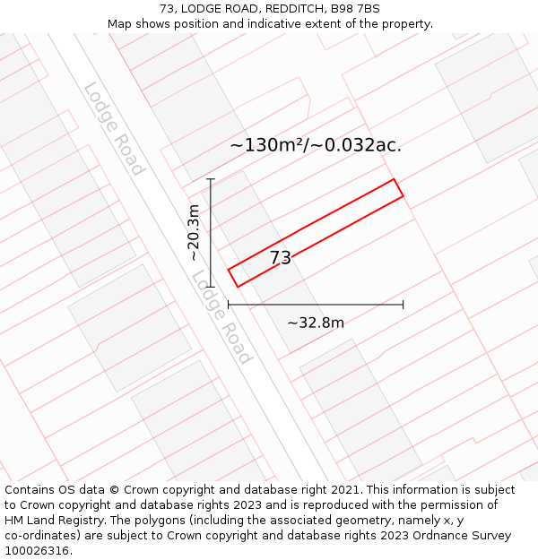 73, LODGE ROAD, REDDITCH, B98 7BS: Plot and title map
