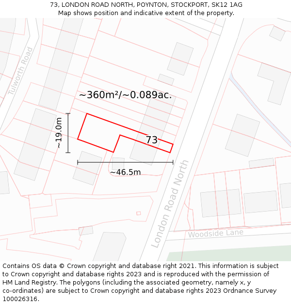73, LONDON ROAD NORTH, POYNTON, STOCKPORT, SK12 1AG: Plot and title map