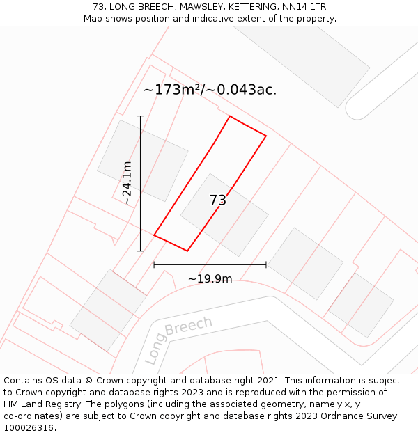 73, LONG BREECH, MAWSLEY, KETTERING, NN14 1TR: Plot and title map