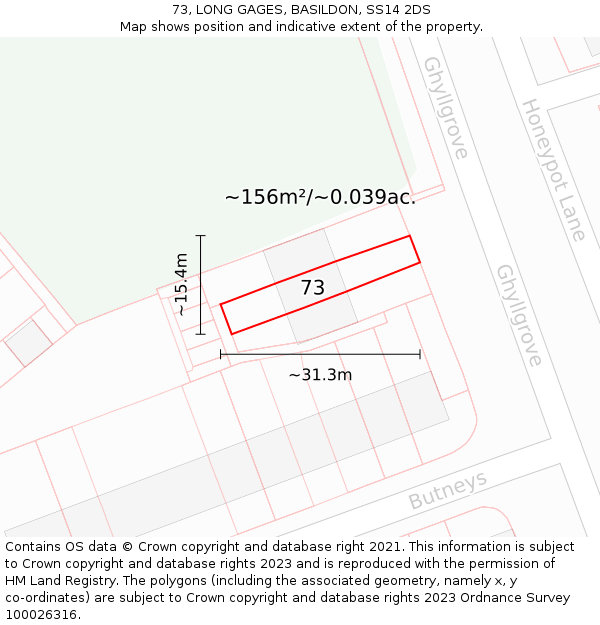 73, LONG GAGES, BASILDON, SS14 2DS: Plot and title map