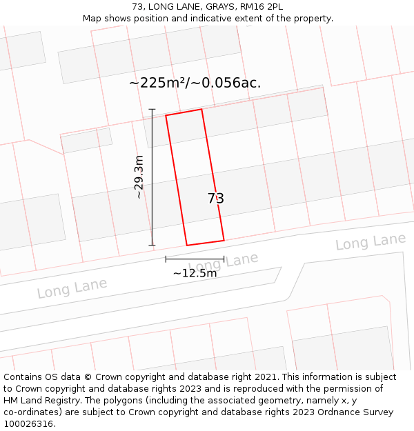 73, LONG LANE, GRAYS, RM16 2PL: Plot and title map