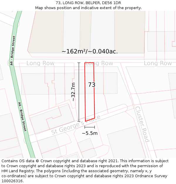 73, LONG ROW, BELPER, DE56 1DR: Plot and title map
