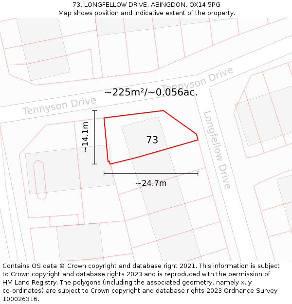 73, LONGFELLOW DRIVE, ABINGDON, OX14 5PG: Plot and title map