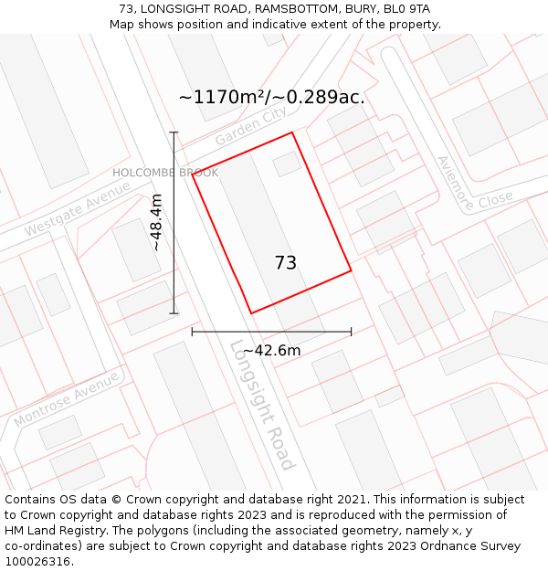73, LONGSIGHT ROAD, RAMSBOTTOM, BURY, BL0 9TA: Plot and title map