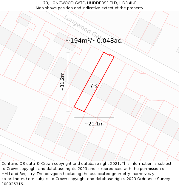 73, LONGWOOD GATE, HUDDERSFIELD, HD3 4UP: Plot and title map