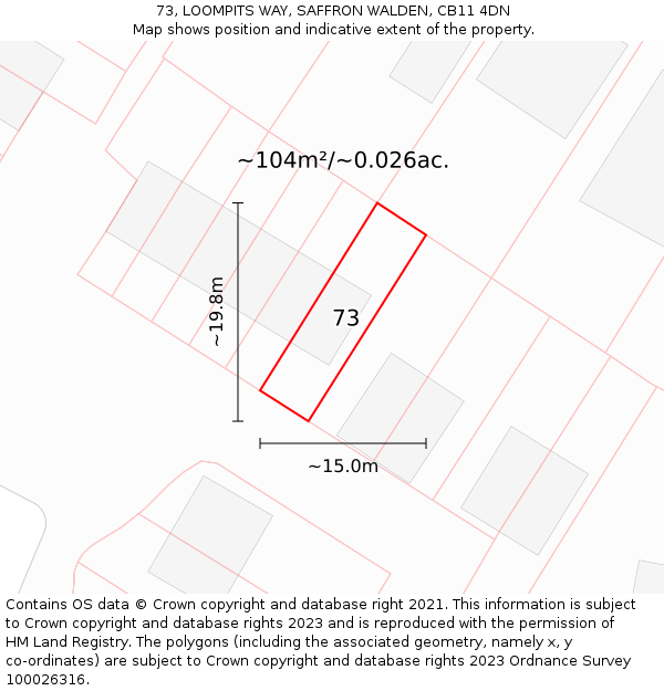 73, LOOMPITS WAY, SAFFRON WALDEN, CB11 4DN: Plot and title map