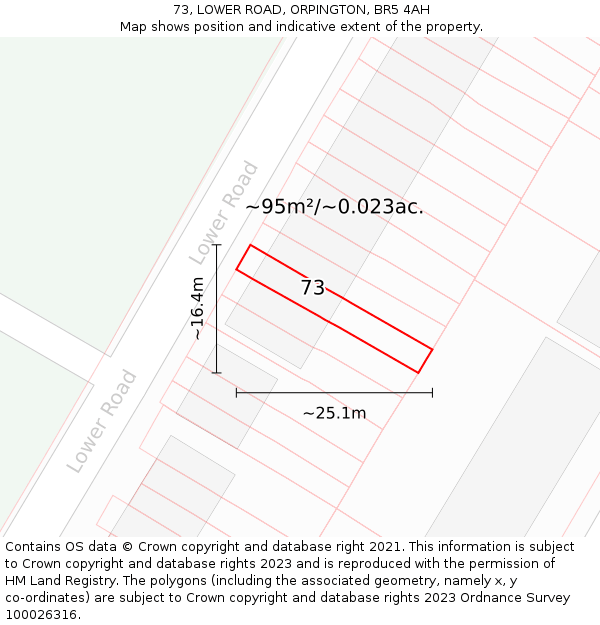 73, LOWER ROAD, ORPINGTON, BR5 4AH: Plot and title map