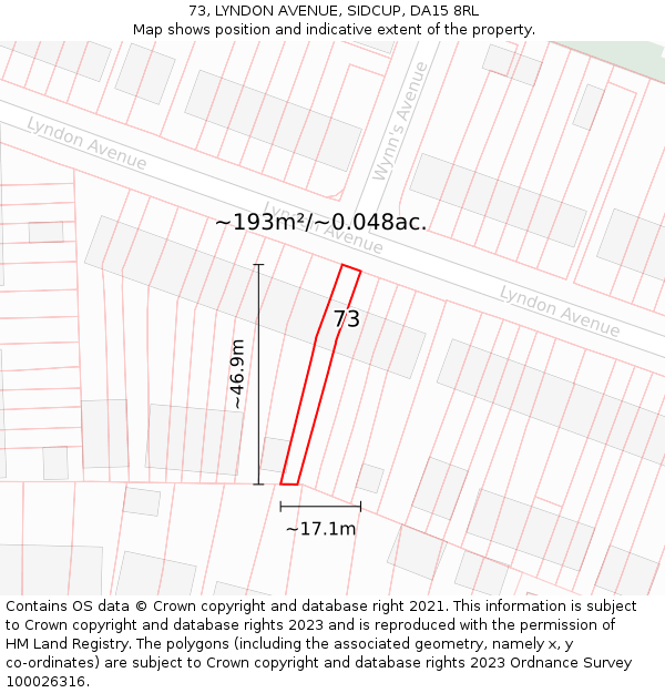 73, LYNDON AVENUE, SIDCUP, DA15 8RL: Plot and title map