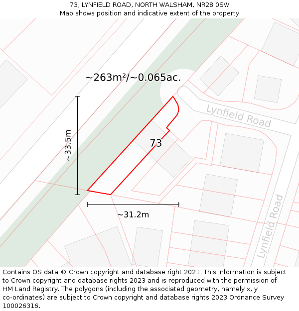 73, LYNFIELD ROAD, NORTH WALSHAM, NR28 0SW: Plot and title map