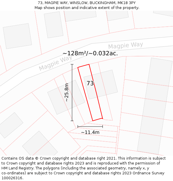 73, MAGPIE WAY, WINSLOW, BUCKINGHAM, MK18 3PY: Plot and title map