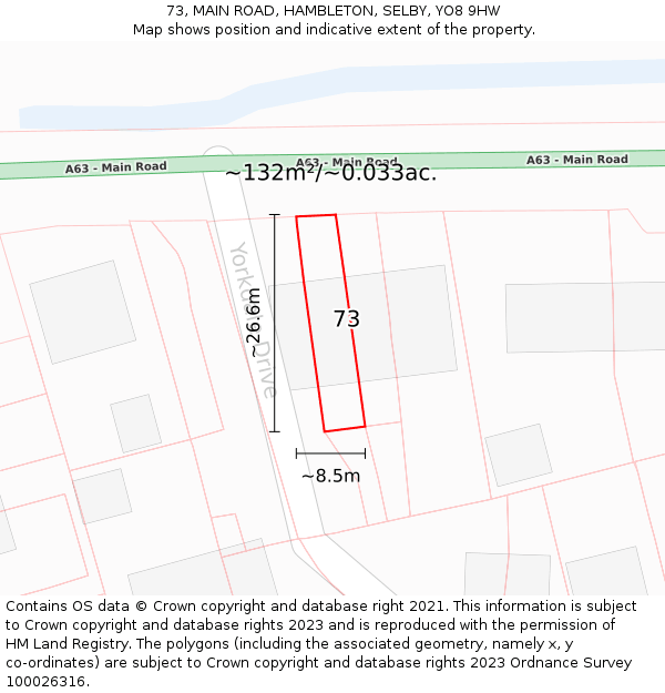 73, MAIN ROAD, HAMBLETON, SELBY, YO8 9HW: Plot and title map