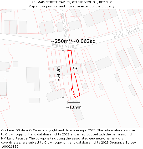 73, MAIN STREET, YAXLEY, PETERBOROUGH, PE7 3LZ: Plot and title map