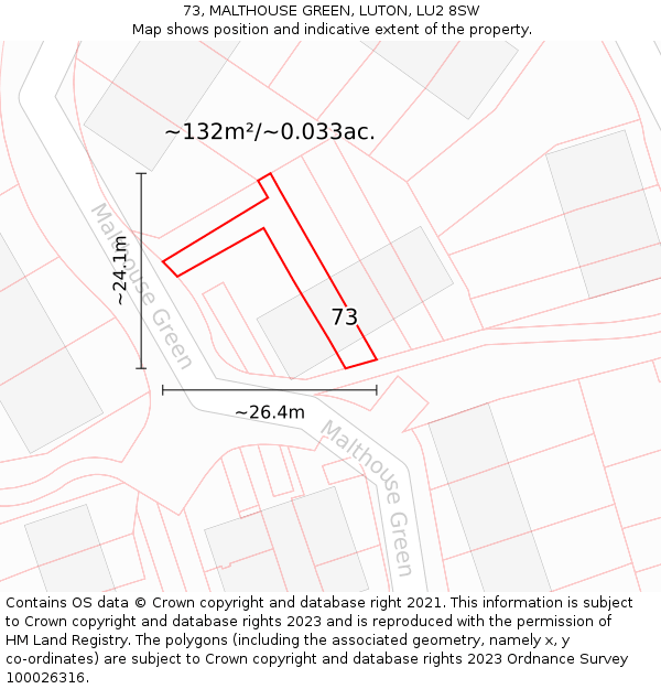 73, MALTHOUSE GREEN, LUTON, LU2 8SW: Plot and title map