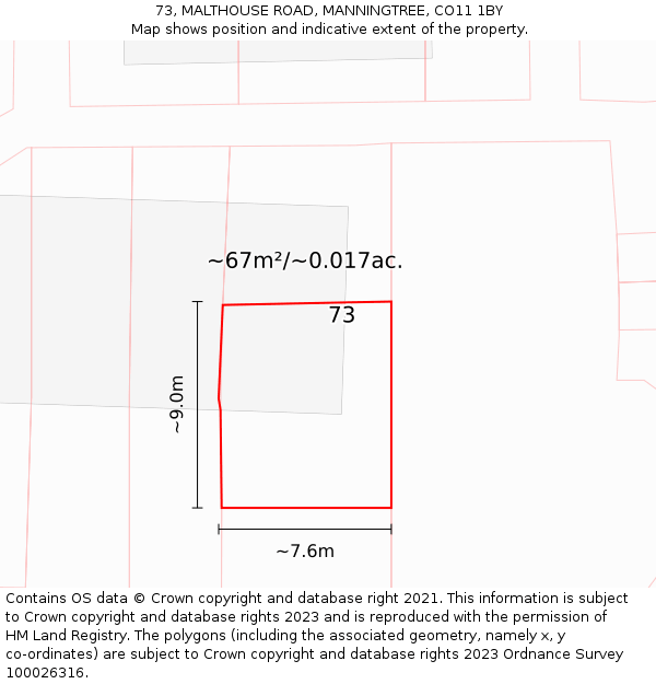 73, MALTHOUSE ROAD, MANNINGTREE, CO11 1BY: Plot and title map
