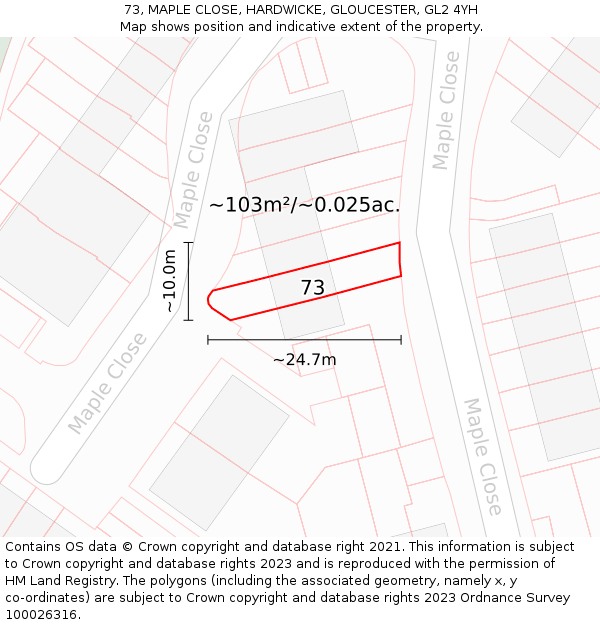 73, MAPLE CLOSE, HARDWICKE, GLOUCESTER, GL2 4YH: Plot and title map
