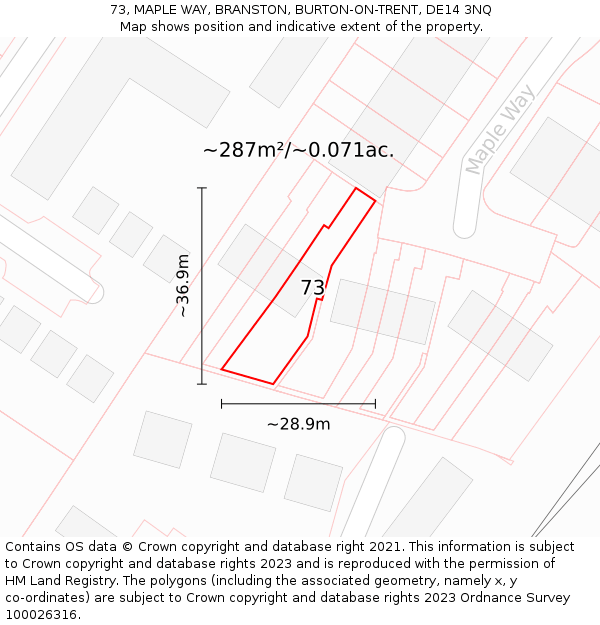 73, MAPLE WAY, BRANSTON, BURTON-ON-TRENT, DE14 3NQ: Plot and title map