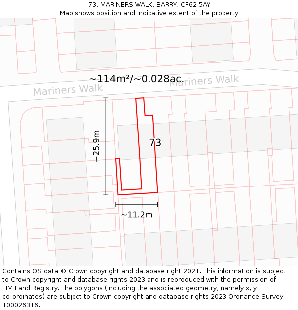 73, MARINERS WALK, BARRY, CF62 5AY: Plot and title map
