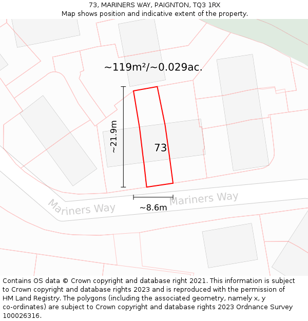 73, MARINERS WAY, PAIGNTON, TQ3 1RX: Plot and title map