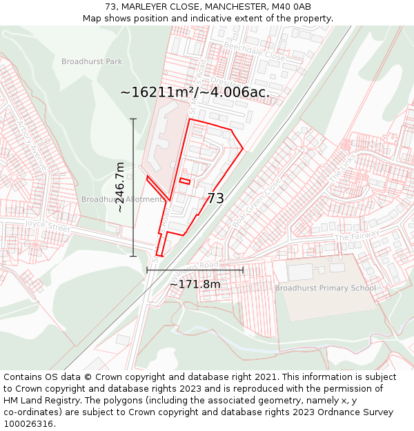 73, MARLEYER CLOSE, MANCHESTER, M40 0AB: Plot and title map