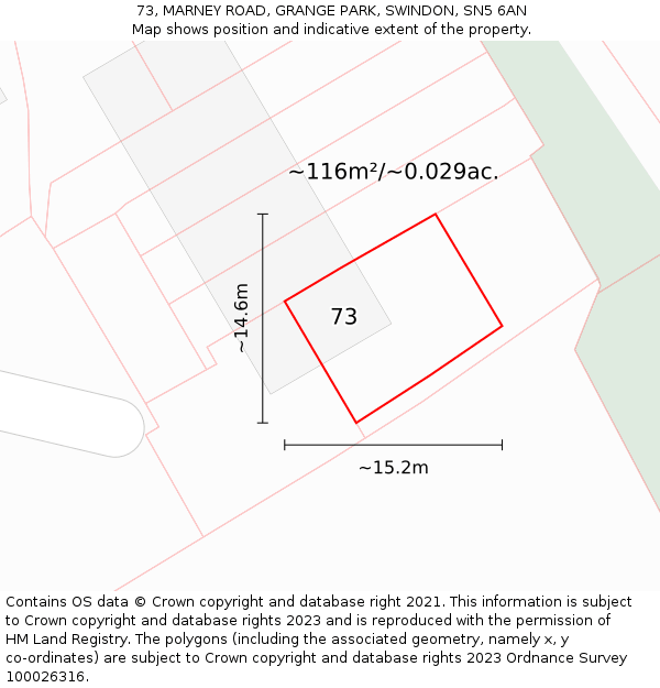 73, MARNEY ROAD, GRANGE PARK, SWINDON, SN5 6AN: Plot and title map