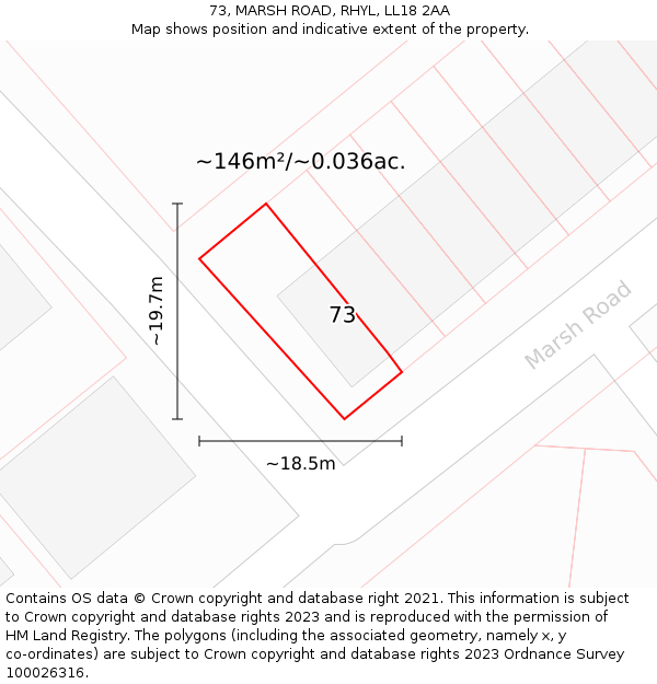 73, MARSH ROAD, RHYL, LL18 2AA: Plot and title map