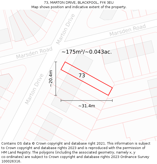 73, MARTON DRIVE, BLACKPOOL, FY4 3EU: Plot and title map