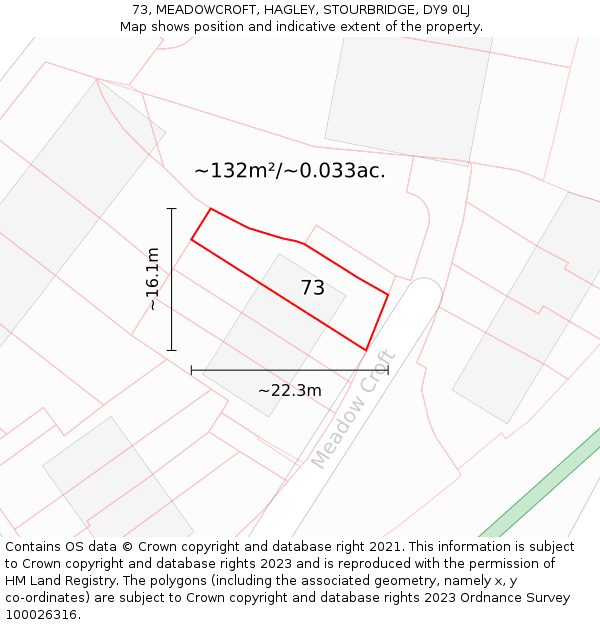 73, MEADOWCROFT, HAGLEY, STOURBRIDGE, DY9 0LJ: Plot and title map