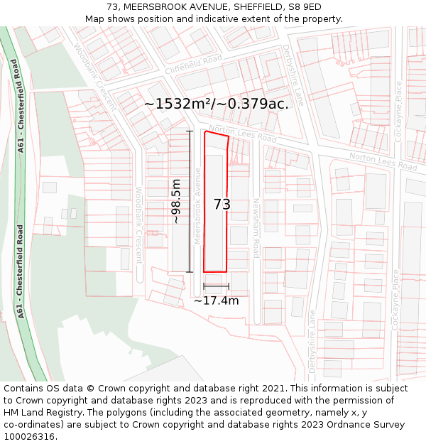 73, MEERSBROOK AVENUE, SHEFFIELD, S8 9ED: Plot and title map