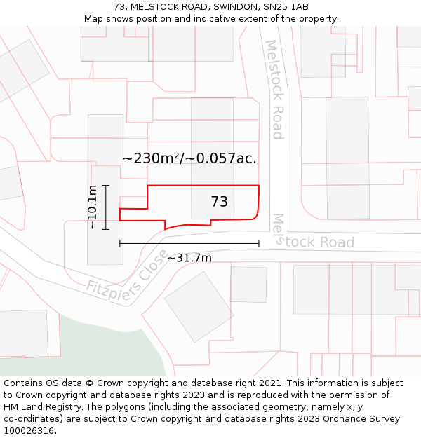73, MELSTOCK ROAD, SWINDON, SN25 1AB: Plot and title map