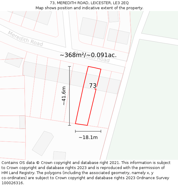 73, MEREDITH ROAD, LEICESTER, LE3 2EQ: Plot and title map