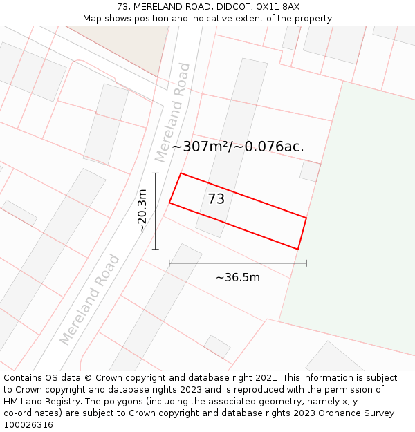 73, MERELAND ROAD, DIDCOT, OX11 8AX: Plot and title map