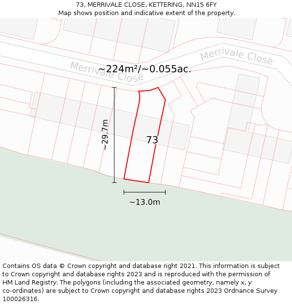 73, MERRIVALE CLOSE, KETTERING, NN15 6FY: Plot and title map