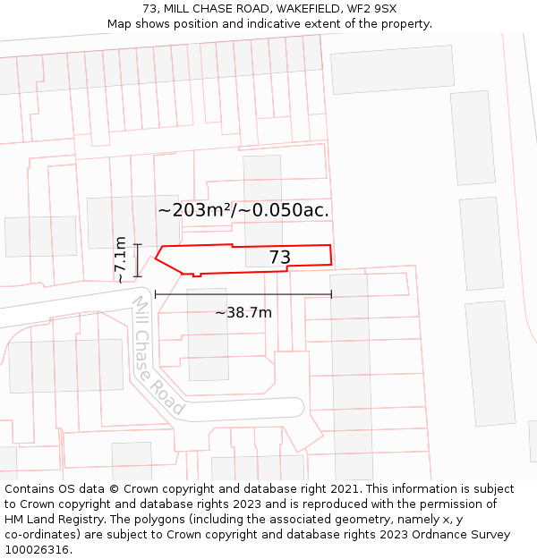 73, MILL CHASE ROAD, WAKEFIELD, WF2 9SX: Plot and title map