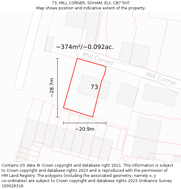 73, MILL CORNER, SOHAM, ELY, CB7 5HT: Plot and title map