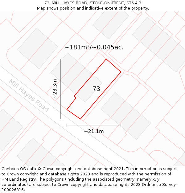 73, MILL HAYES ROAD, STOKE-ON-TRENT, ST6 4JB: Plot and title map