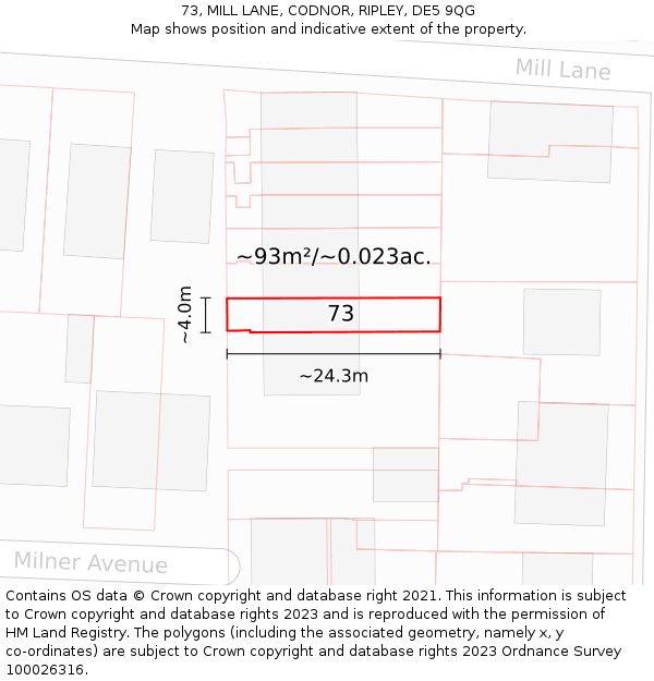 73, MILL LANE, CODNOR, RIPLEY, DE5 9QG: Plot and title map