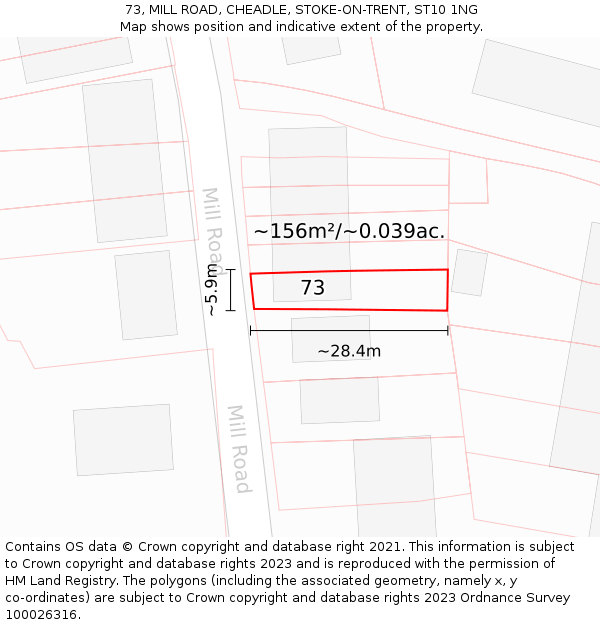 73, MILL ROAD, CHEADLE, STOKE-ON-TRENT, ST10 1NG: Plot and title map