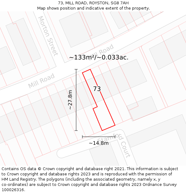 73, MILL ROAD, ROYSTON, SG8 7AH: Plot and title map