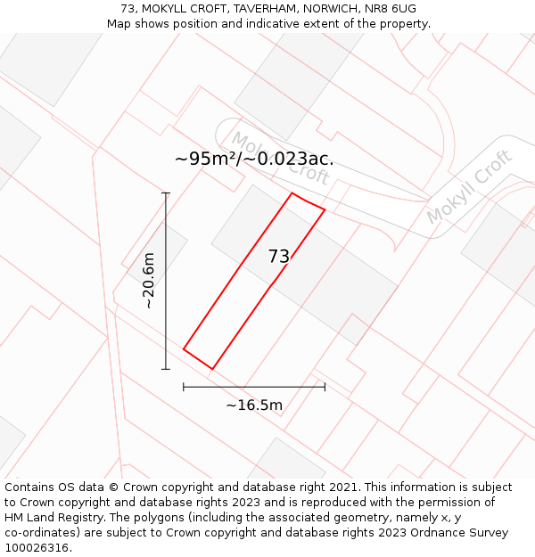 73, MOKYLL CROFT, TAVERHAM, NORWICH, NR8 6UG: Plot and title map