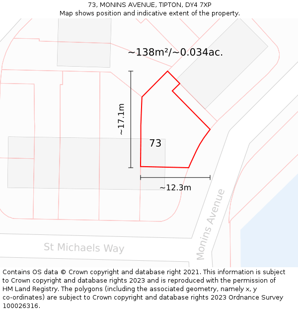 73, MONINS AVENUE, TIPTON, DY4 7XP: Plot and title map