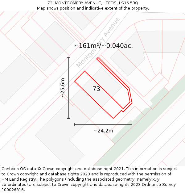 73, MONTGOMERY AVENUE, LEEDS, LS16 5RQ: Plot and title map