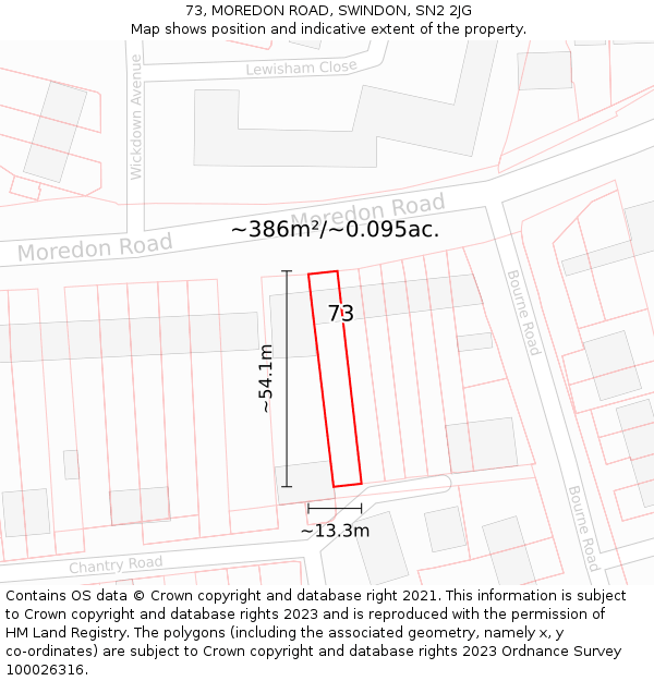 73, MOREDON ROAD, SWINDON, SN2 2JG: Plot and title map