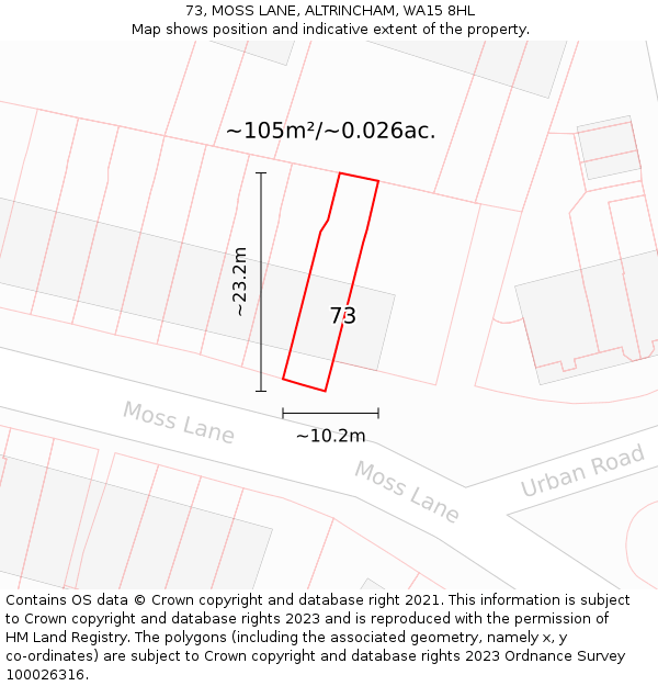 73, MOSS LANE, ALTRINCHAM, WA15 8HL: Plot and title map