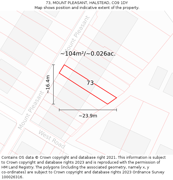 73, MOUNT PLEASANT, HALSTEAD, CO9 1DY: Plot and title map