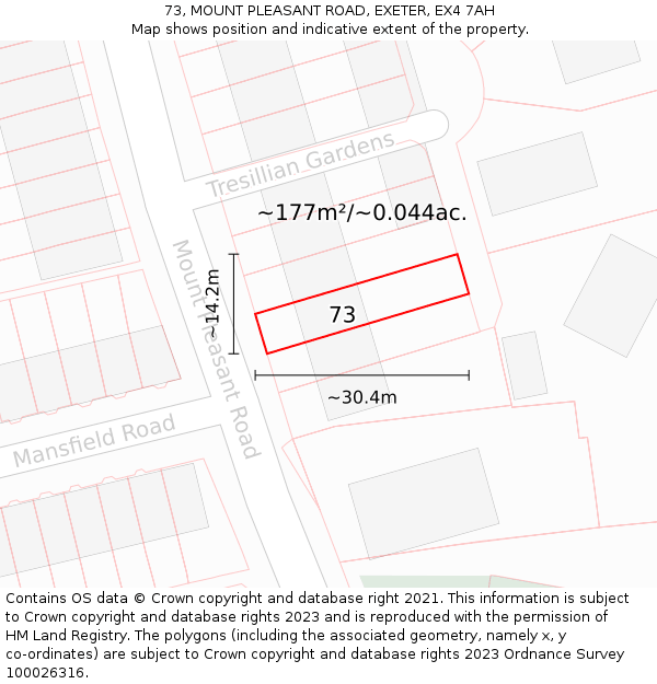 73, MOUNT PLEASANT ROAD, EXETER, EX4 7AH: Plot and title map