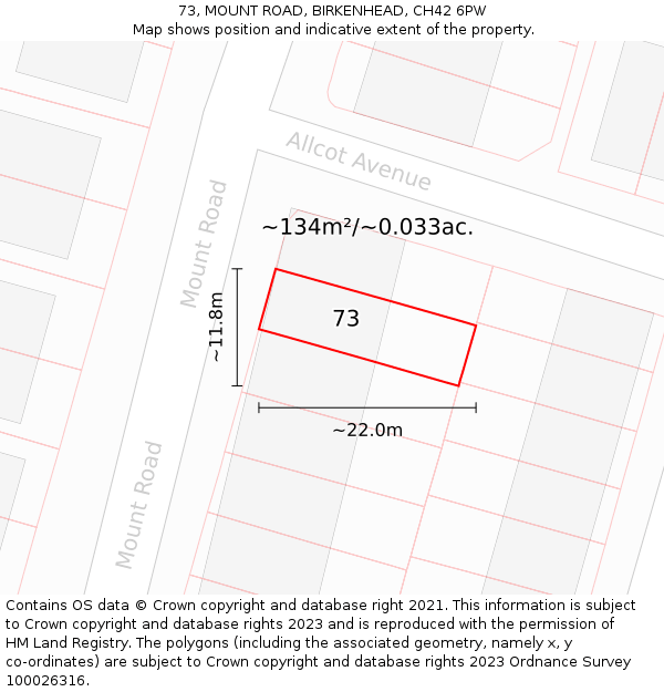 73, MOUNT ROAD, BIRKENHEAD, CH42 6PW: Plot and title map